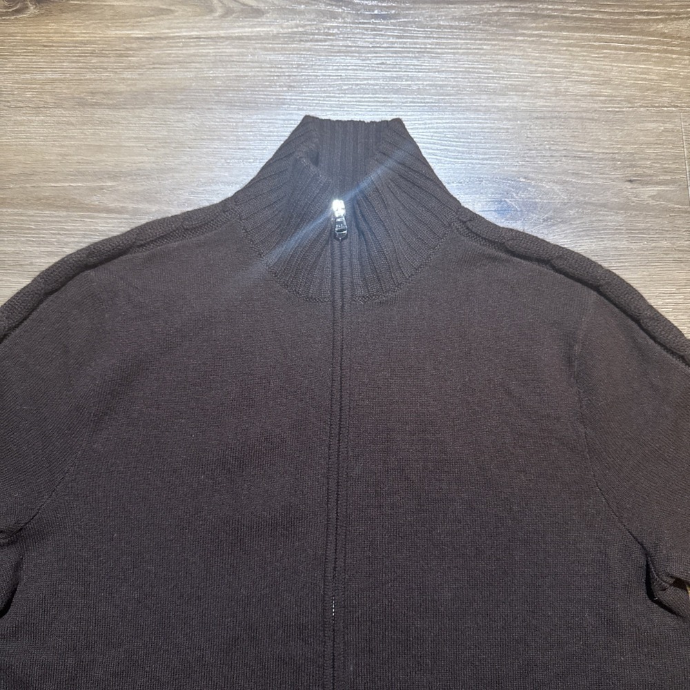 Ralph Lauren Golf Women's LARGE 100% Cashmere Full Zip Sweater Brown Cable Knit - Picture 7 of 14
